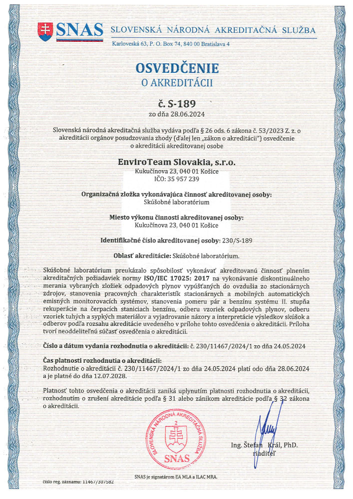 Skúšobné laboratórium Licencie Licencie